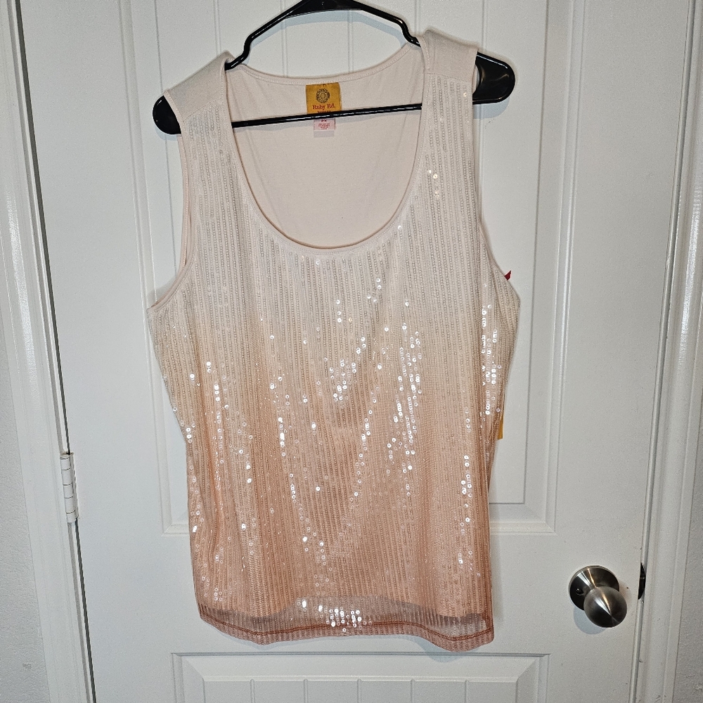 Ruby Rd. Woman 2X Sequin Embellished Knit Tank Top Plus Size